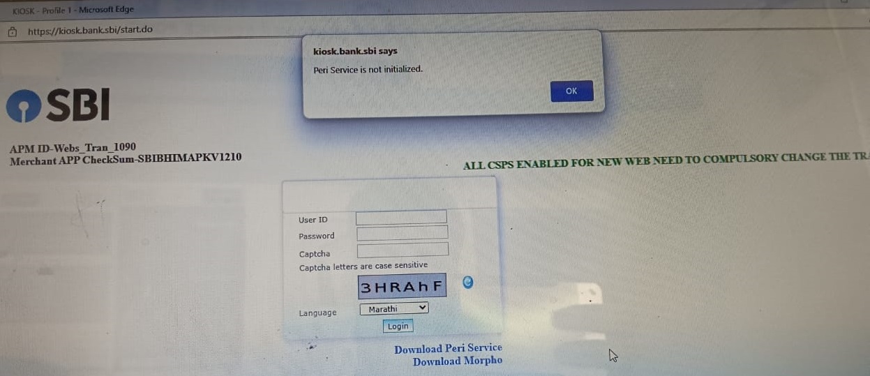 Read more about the article Sbi Kiosk Peri Service Not Initialized